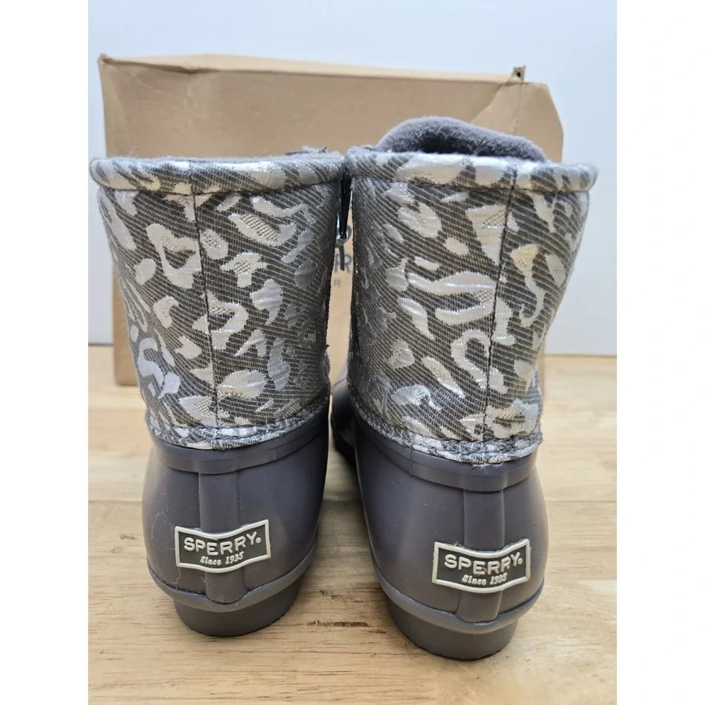 Sperry Women's Saltwater Silver LEOJAC Waterproof Duck Boots Size 8.5 M